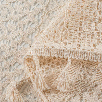 Sheer Layered Cotton Curtain with Delicate Lace Trim