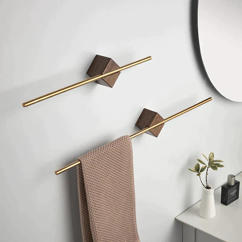 Rustic Wooden Bathroom Towel Rack in Chrome Steel