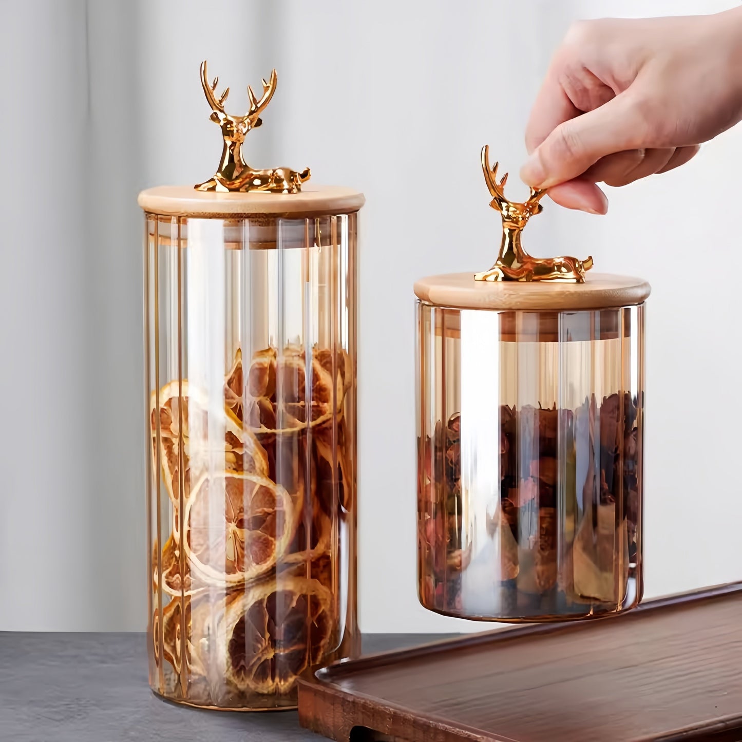 Warm Glass Storage Jars 3-Pack with Gold Tops