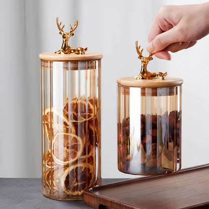 Warm Glass Storage Jars 3-Pack with Gold Tops