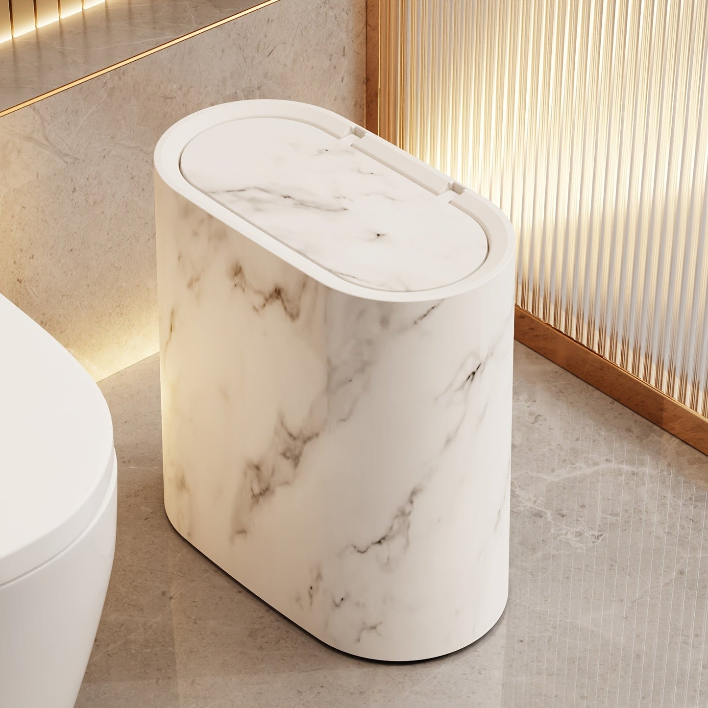 Elegant Stone Waste Basket with Lid