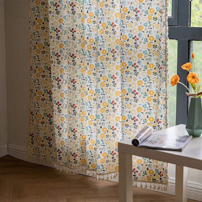 Bright Floral Sheer White Curtain Panel