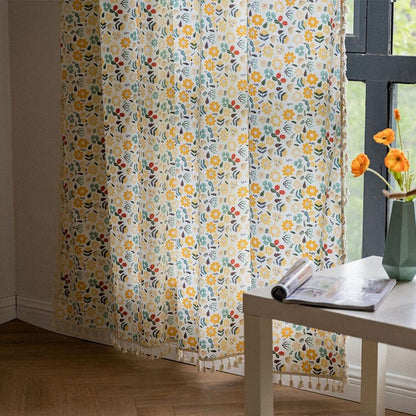 Bright Floral Sheer White Curtain Panel