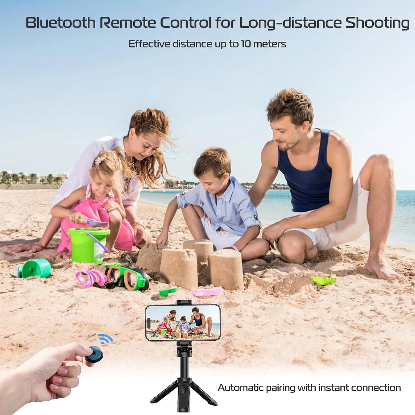 Portable Bluetooth Selfie Stick with 360° Rotation Holder