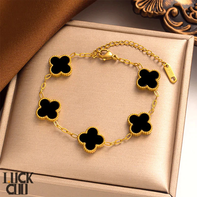 Delicate Flower Charm Bracelet 14K Gold Plated Stainless Steel