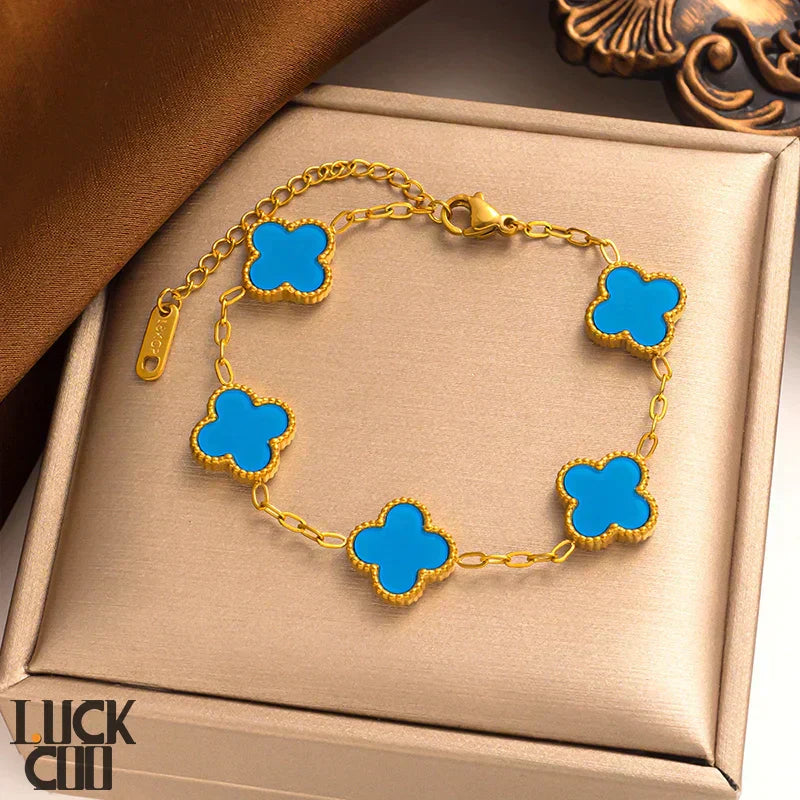 Delicate Flower Charm Bracelet 14K Gold Plated Stainless Steel