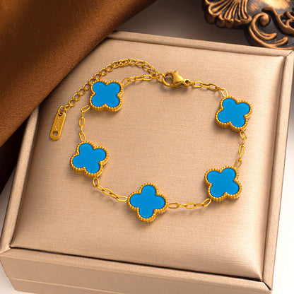 Delicate Flower Charm Bracelet 14K Gold Plated Stainless Steel