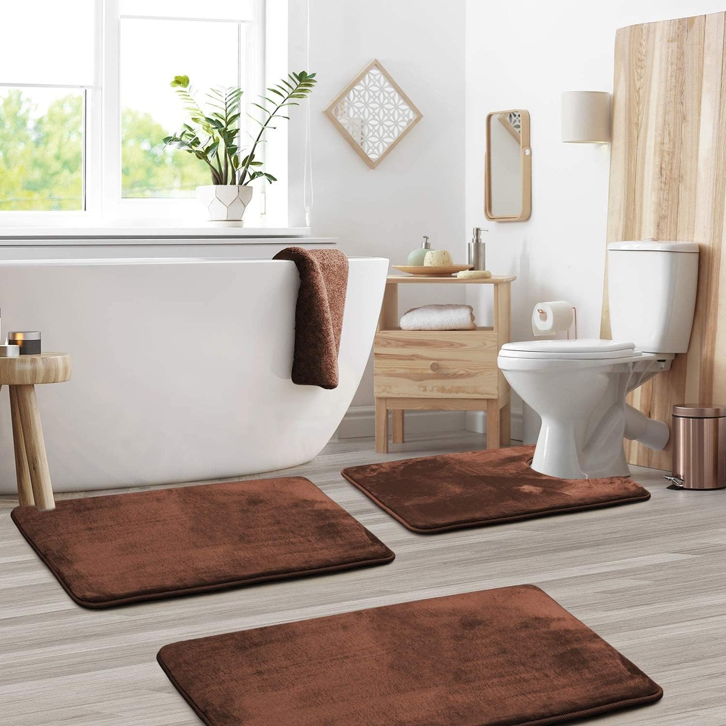 Soft Plush Bathroom Mat Set 3-Piece Anti-Slip