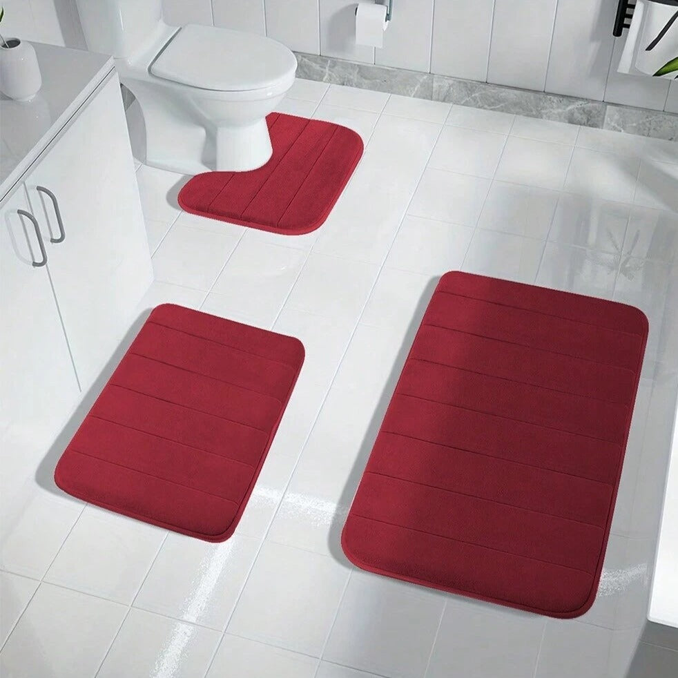 Comfortable 3-Piece Memory Foam Bathroom Mats, Anti-Slip