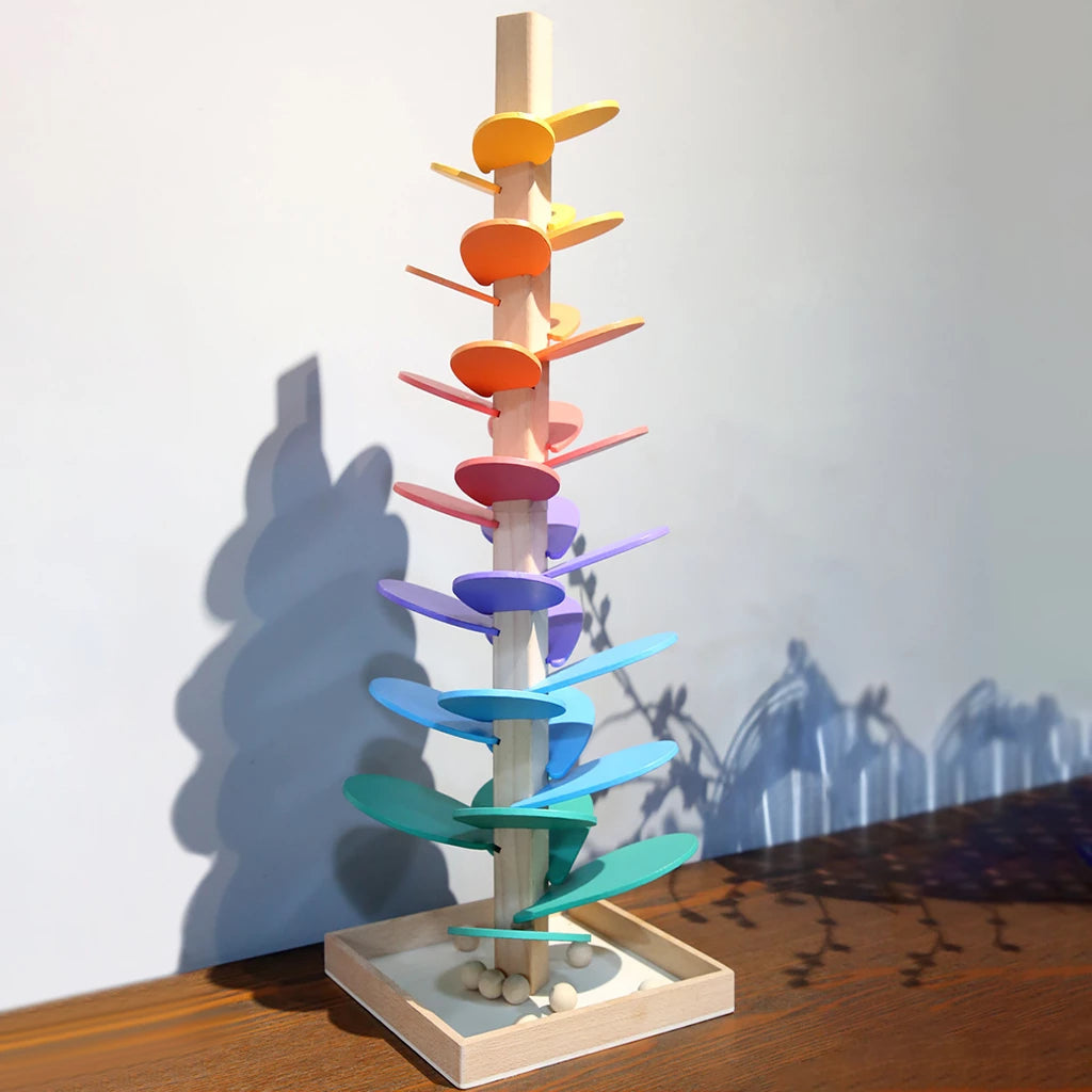 Colorful Marble Run Tower With Wooden Sound Blocks