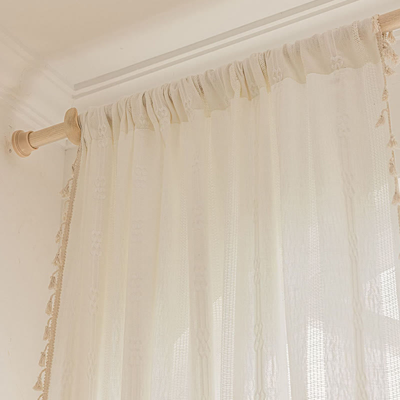 Patterned Gray Room Darkening Curtain Tassel Panels