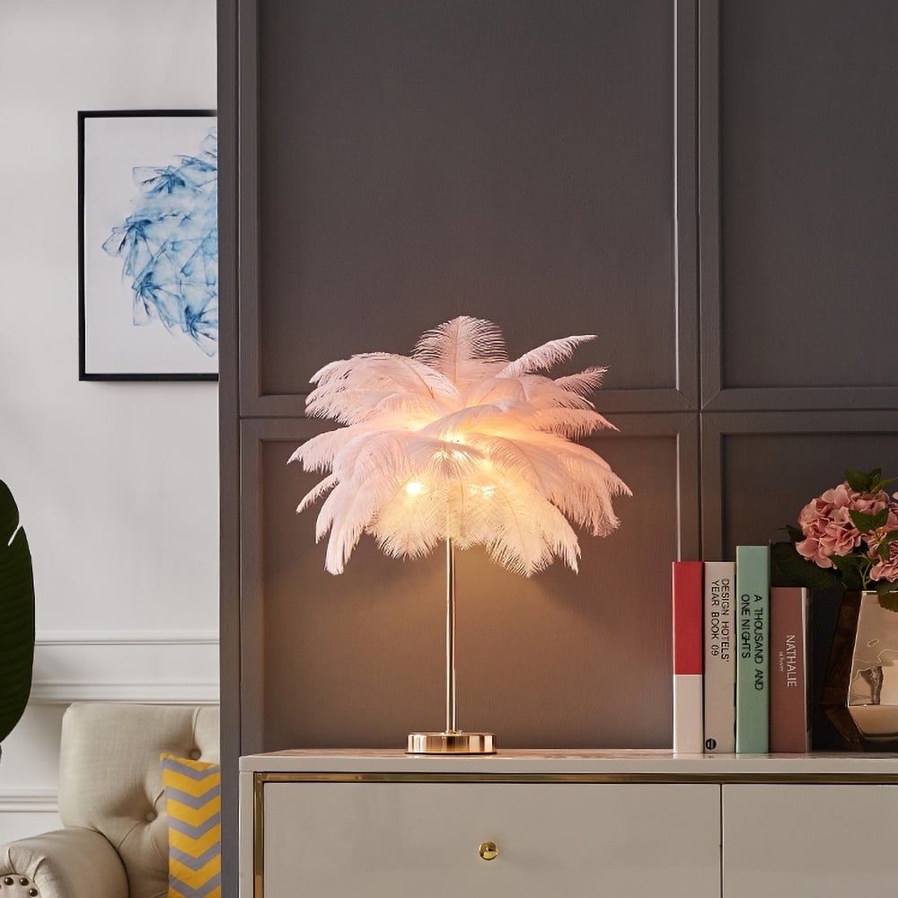 Luxury Gold Feather Desk Lamp Soft Lighting