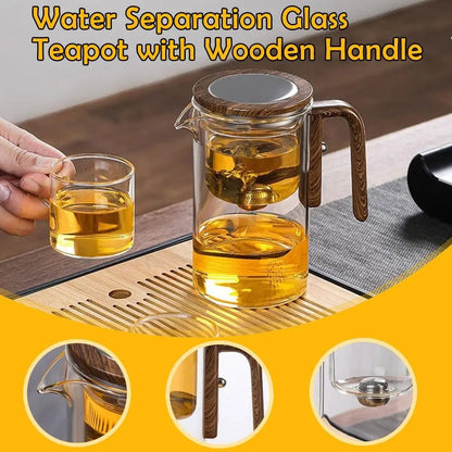 Clear Glass Teapot With Infuser And Wood Grip