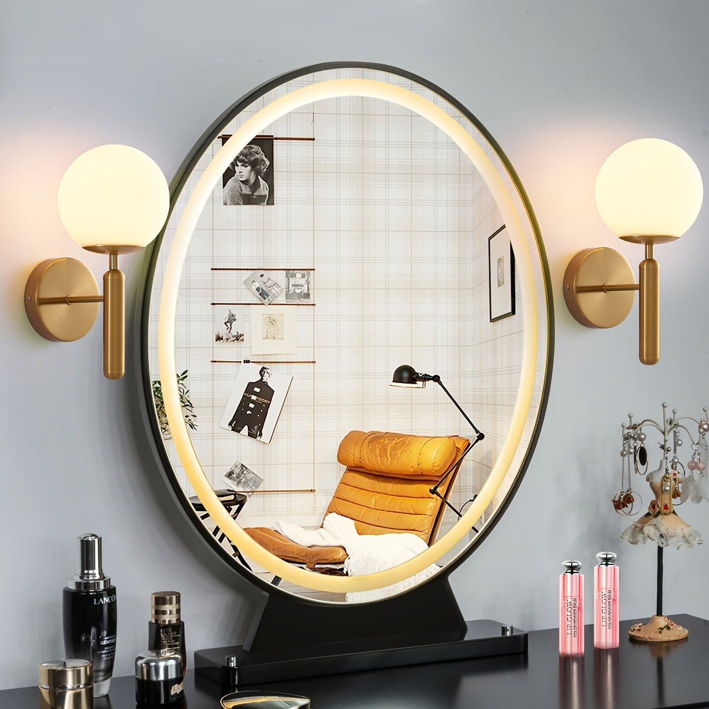 Sleek Glass Shade Wall Light | Brushed Metal Flush Mount Lamp