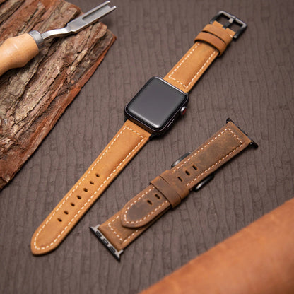Classic Brown Leather Watch Strap — Iced Pattern