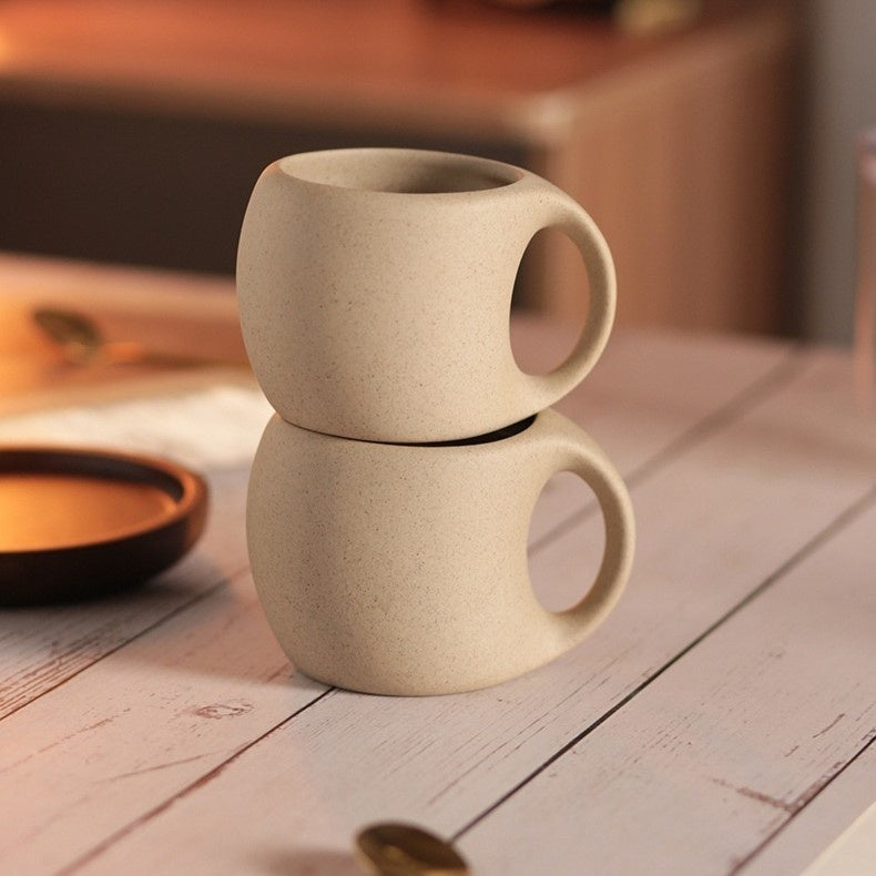 Traditional Asian Style Ceramic Coffee Mug Set With Wood Saucer
