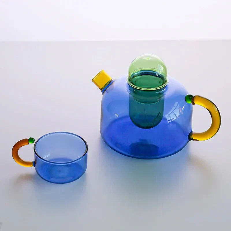 Clear Glass Teapot Set with Infuser and Mug