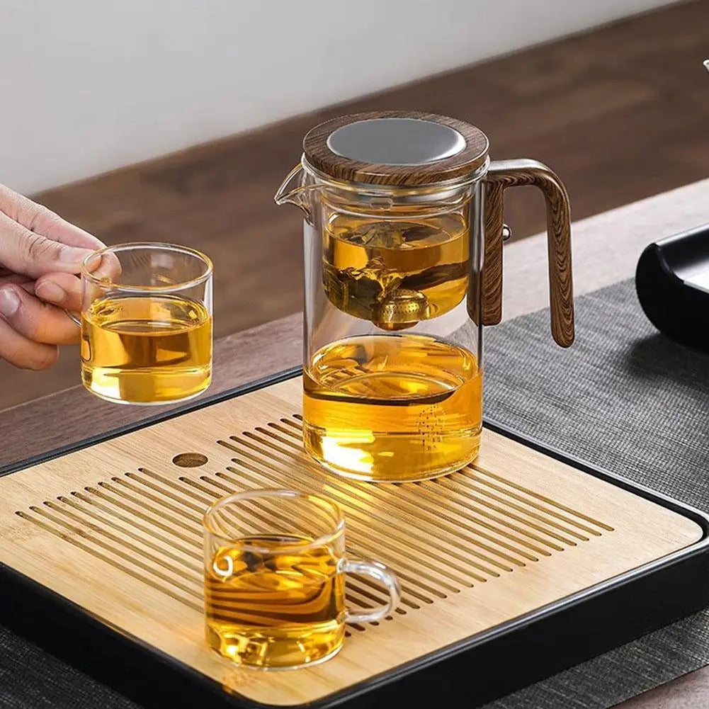Clear Glass Teapot With Infuser And Wood Grip