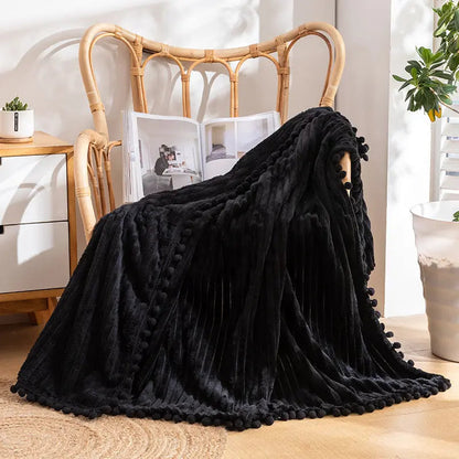  Pom pom throw blanket with decorative fringe edges perfect for sofa and living room decor