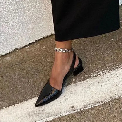 Comfortable Embossed High Heel Slingback Shoes for Women