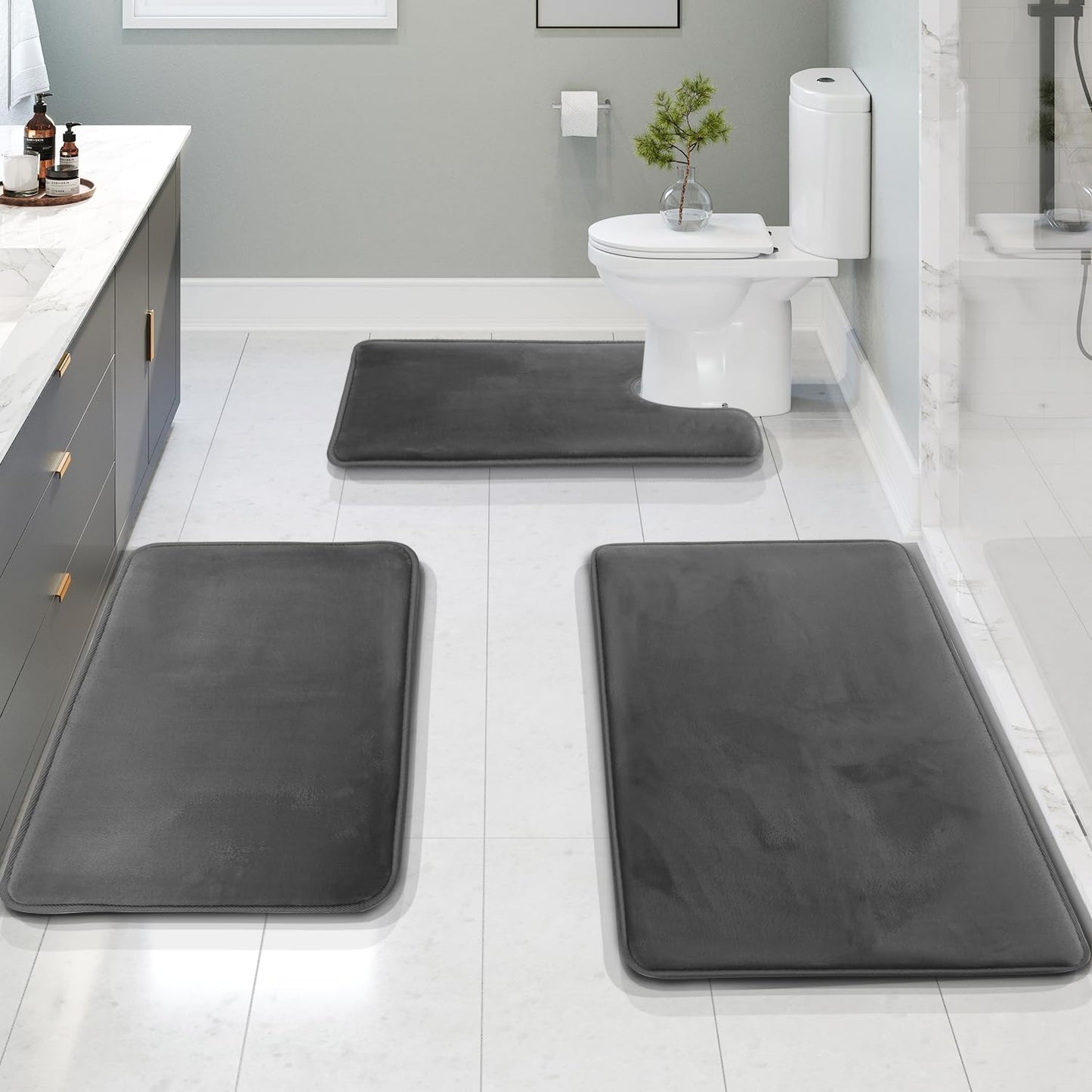 Soft Plush Bathroom Mat Set 3-Piece Anti-Slip - Lusomart