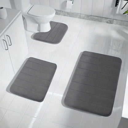 Comfortable 3-Piece Memory Foam Bathroom Mats, Anti-Slip
