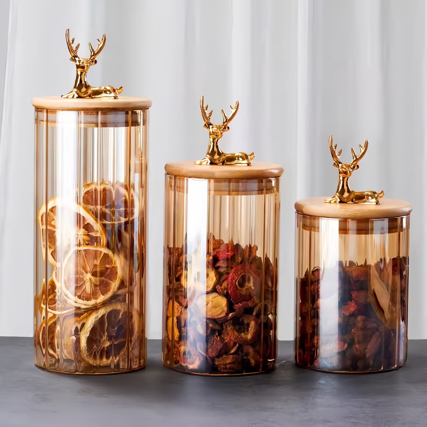 Warm Glass Storage Jars 3-Pack with Gold Tops