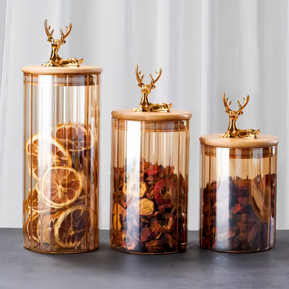 Warm Glass Storage Jars 3-Pack with Gold Tops
