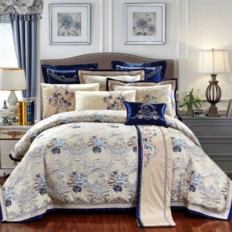 Beautiful Floral Pattern Bedding Set with Embroidery - Lusomart