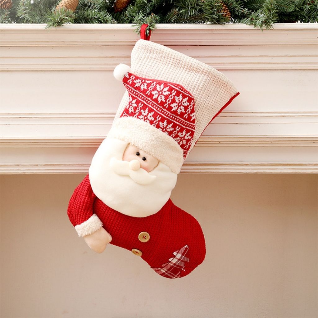 Christmas stocking with chunky knit construction and traditional shape
