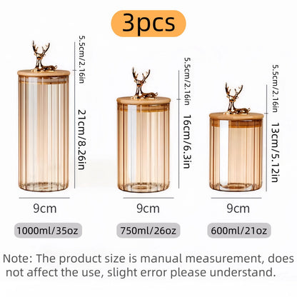 Warm Glass Storage Jars 3-Pack with Gold Tops