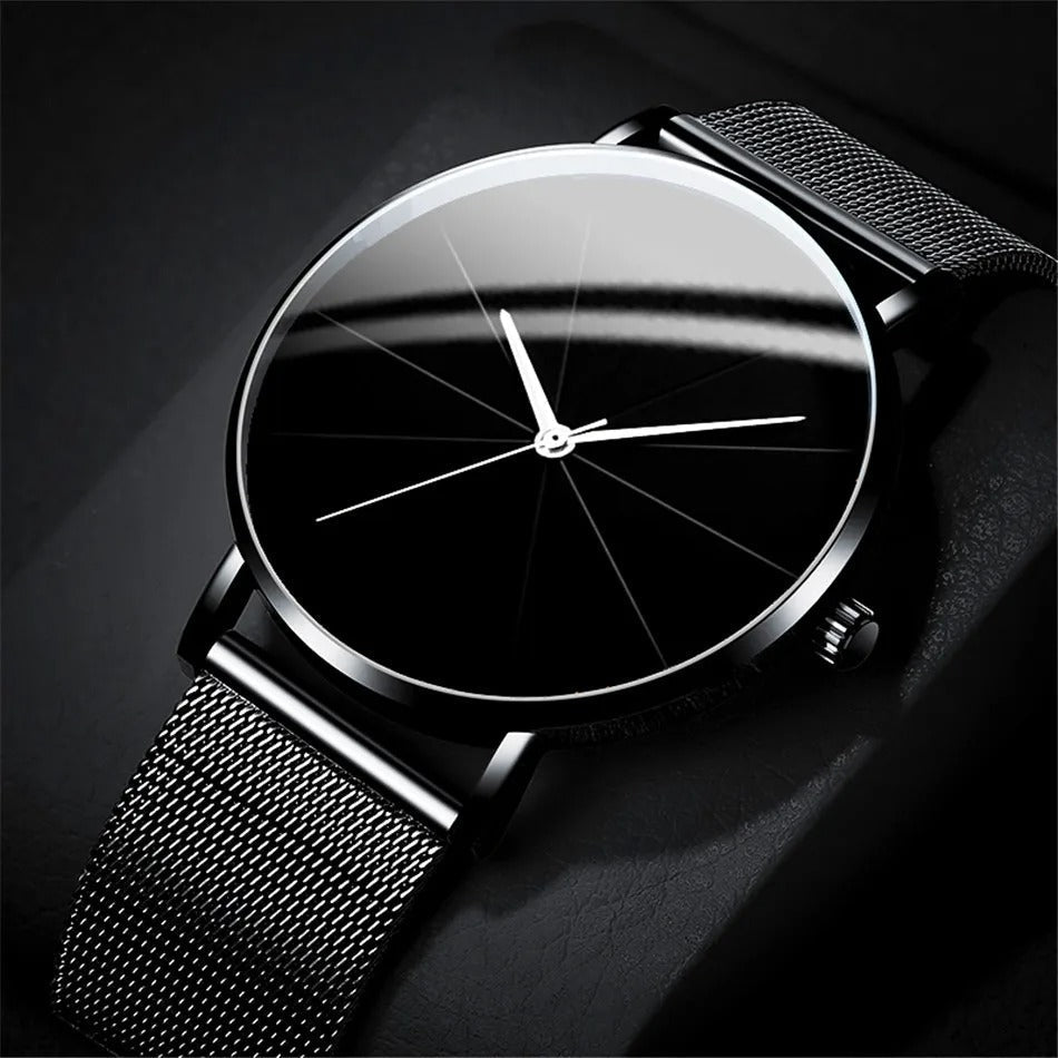 Stylish Mens Watch with Large Face Leather Strap