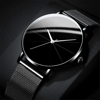 Stylish Mens Watch with Large Face Leather Strap