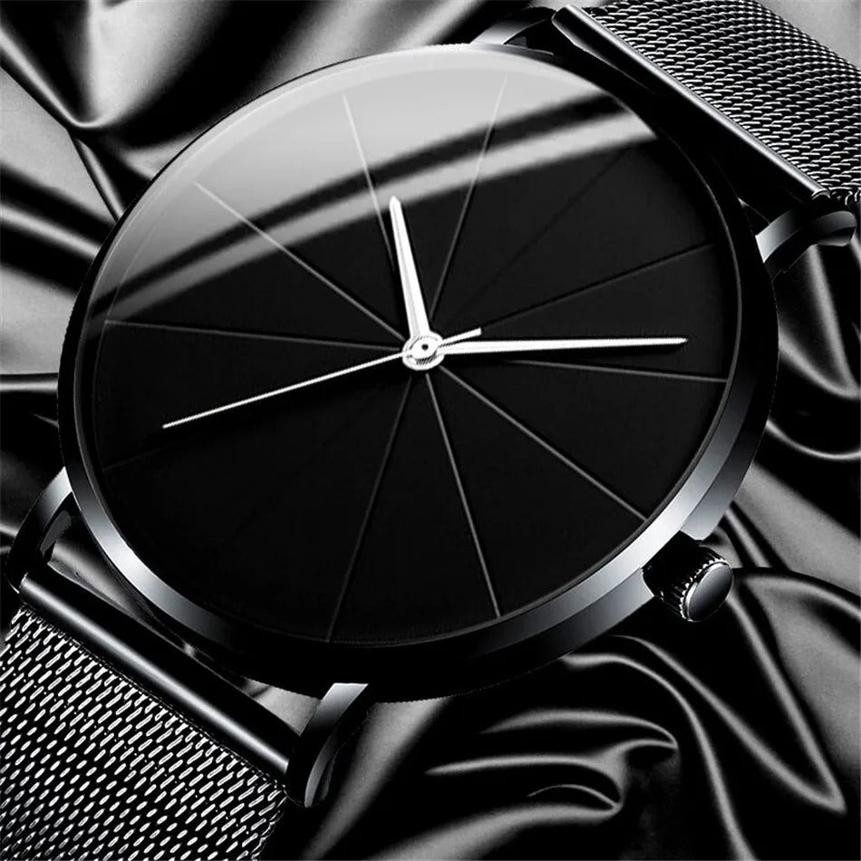 Stylish Mens Watch with Large Face Leather Strap