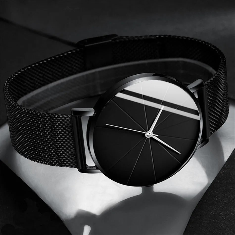 Stylish Mens Watch with Large Face Leather Strap