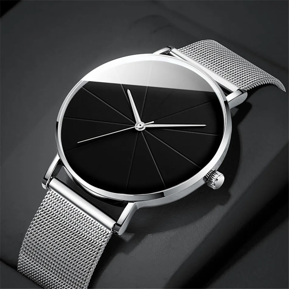 Stylish Mens Watch with Large Face Leather Strap