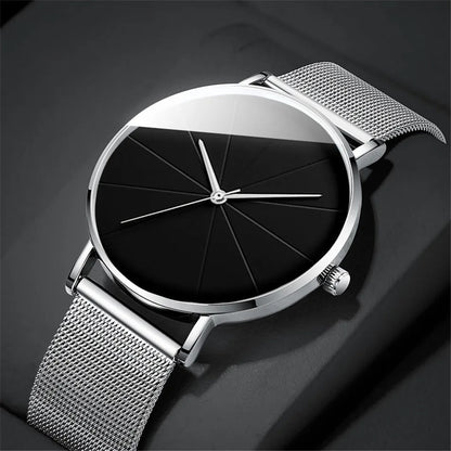 Stylish Mens Watch with Large Face Leather Strap