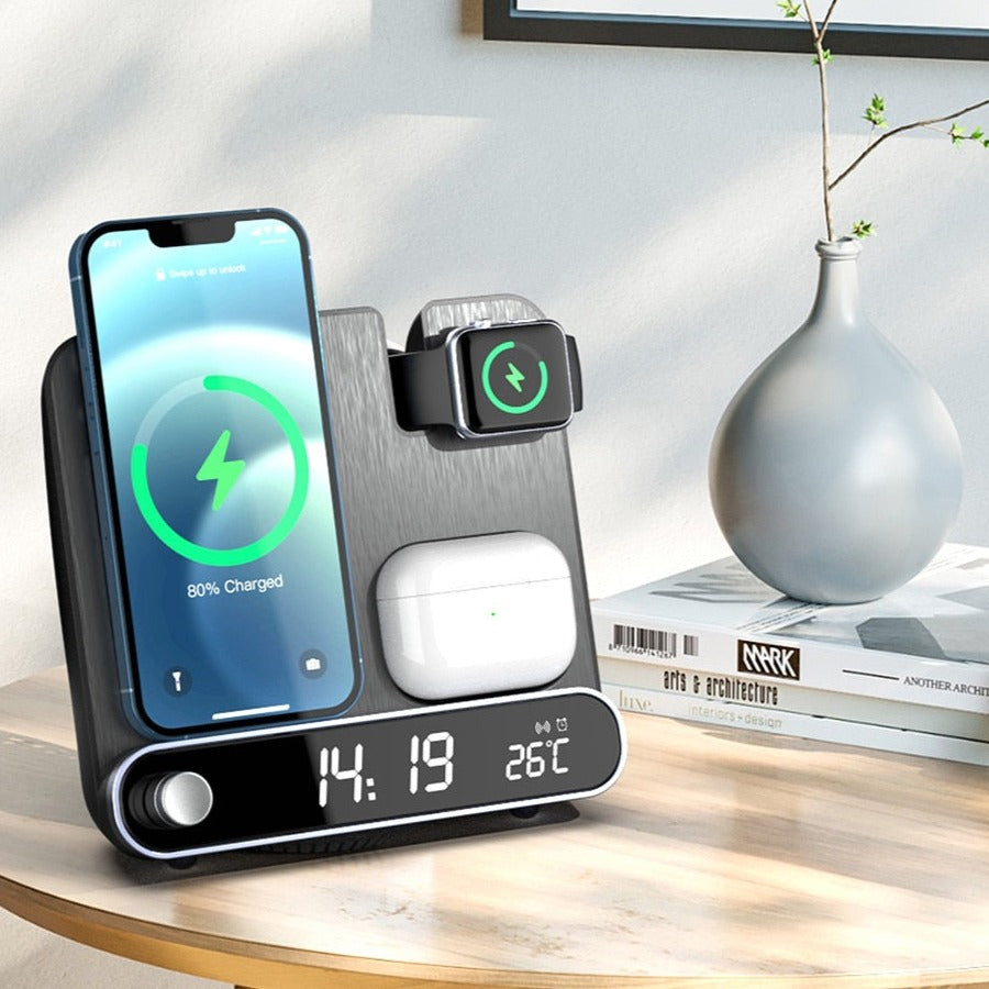 Compact 3-In-1 Wireless Charging Alarm Clock for iPhone