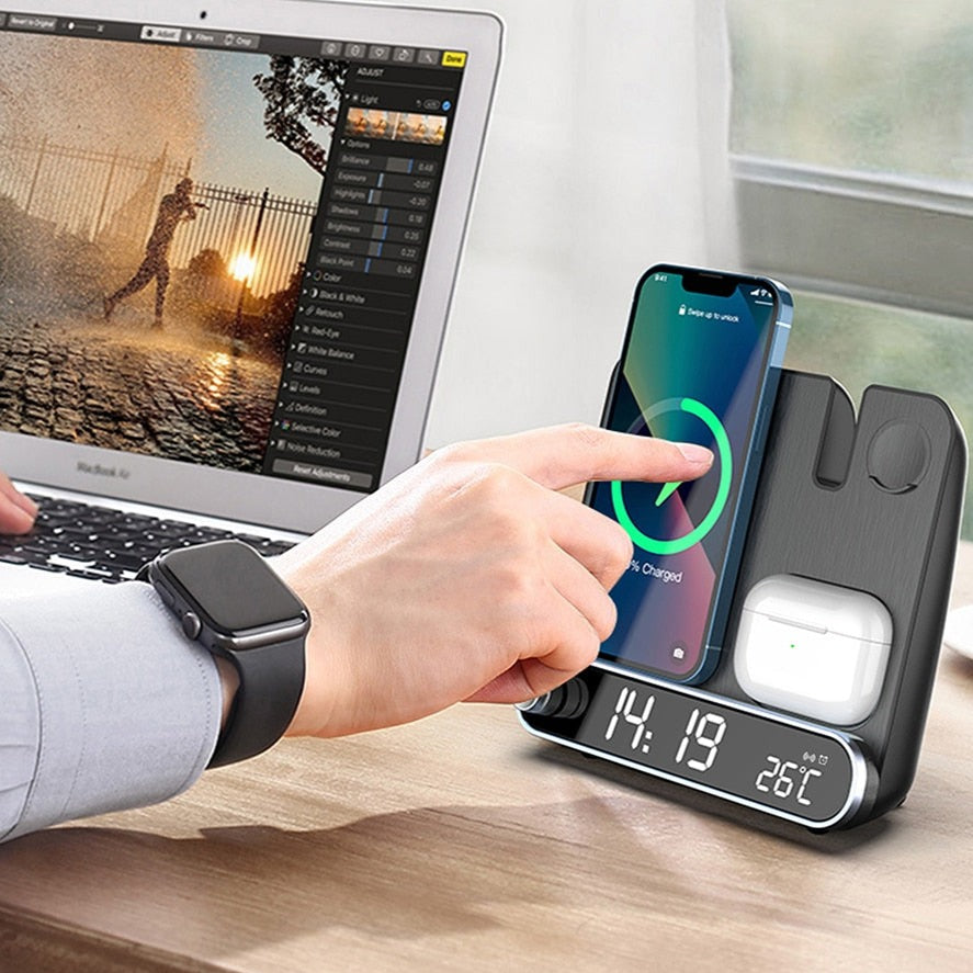 Compact 3-In-1 Wireless Charging Alarm Clock for iPhone