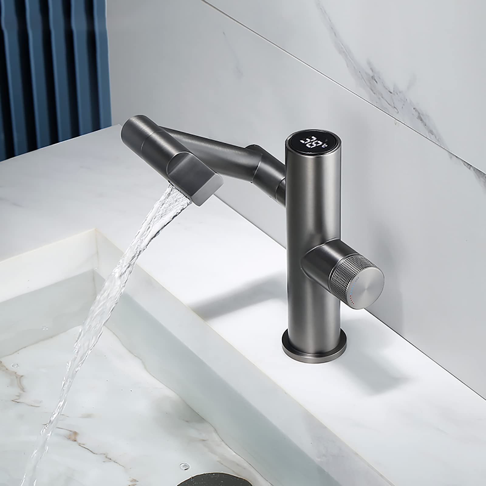 Modern Single Handle Bathroom Faucet with Temp Display - Lusomart