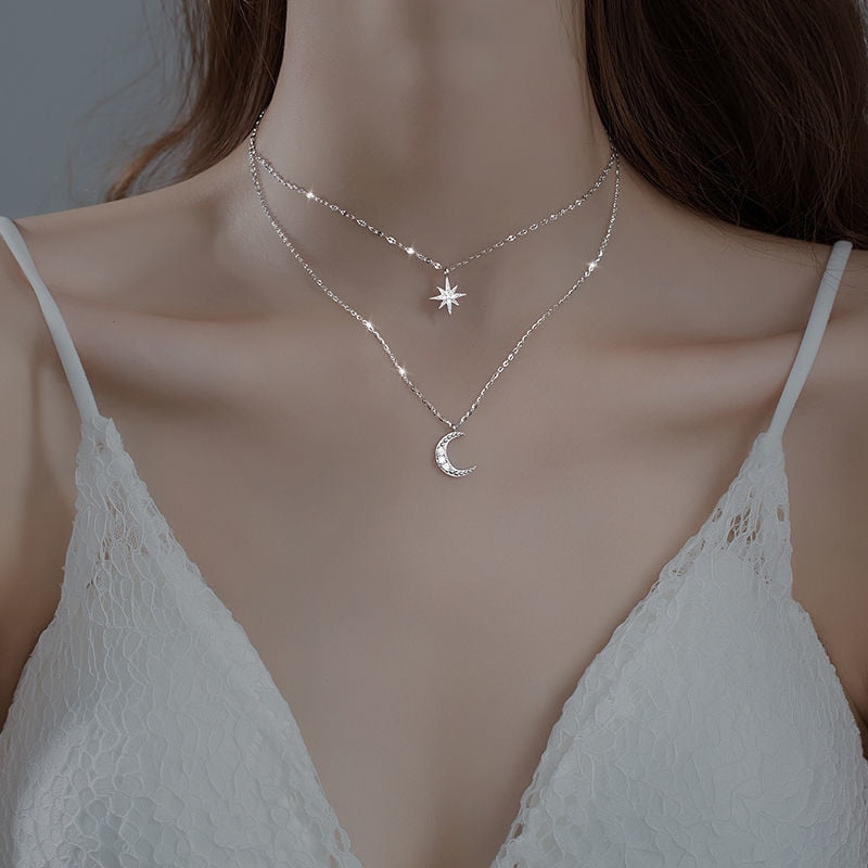 Delicate Double Layered Silver Chain Necklace - Lusomart