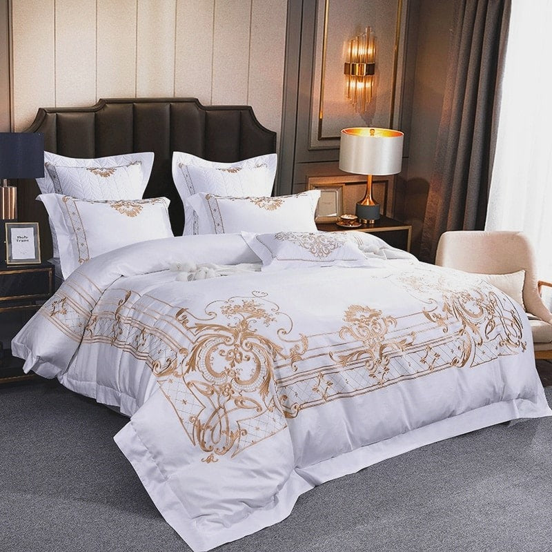 Classic Embroidered White Cotton Bed Sheet Set