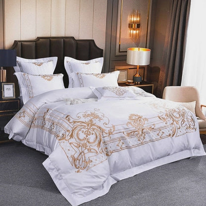Classic Embroidered White Cotton Bed Sheet Set