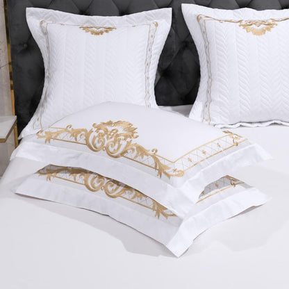 Classic Embroidered White Cotton Bed Sheet Set