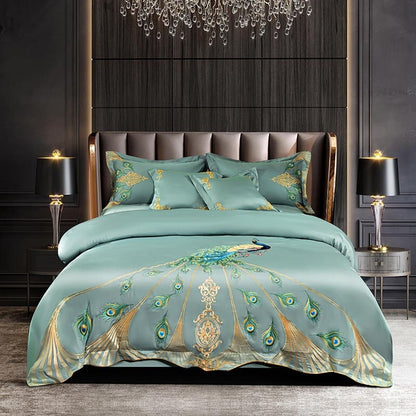 Vibrant Peacock Pattern Bedding Set Egyptian Cotton Duvet - Lusomart