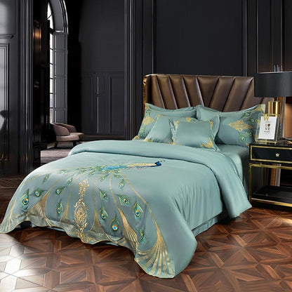 Vibrant Peacock Pattern Bedding Set Egyptian Cotton Duvet