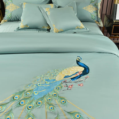 Vibrant Peacock Pattern Bedding Set Egyptian Cotton Duvet