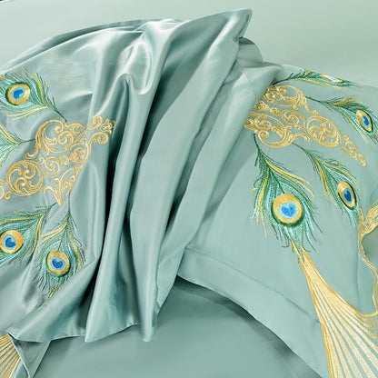 Vibrant Peacock Pattern Bedding Set Egyptian Cotton Duvet