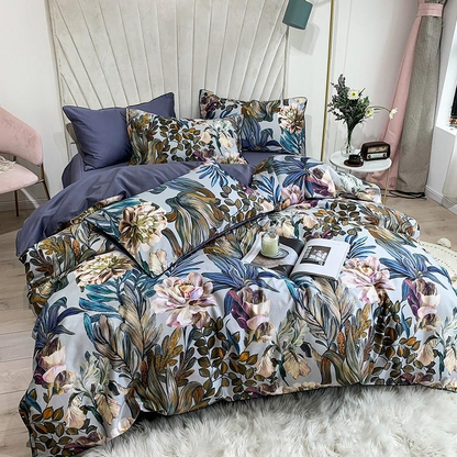 Luxurious Navy Blue Cotton Bedding Duvet Cover Set - Lusomart