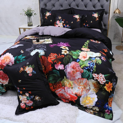 Luxury Black Patterned Cotton Bedding Set